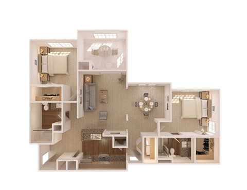 Floor plan for 2 beds, 2 baths, 1310 sqft